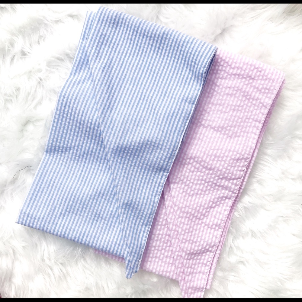 Set of 2 - One Pink and One Blue Seersucker Baby Bow Swaddle Sash